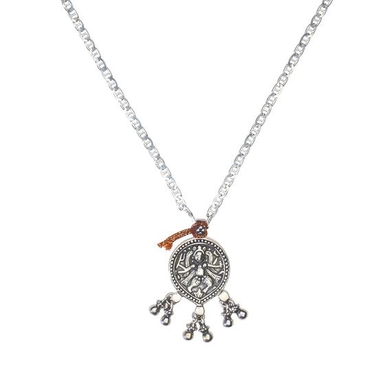 Lange Oldschool Chain mit Dancing Shiva, Silber