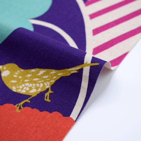 ECHINO - Linen Cotton Canvas Cloud Pepe - Purple Vögel