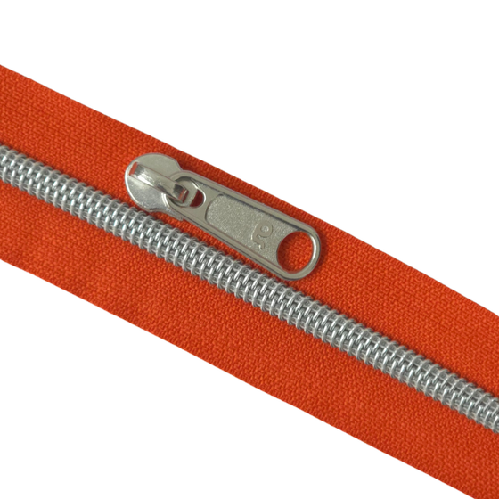 Endlos-Reißverschluss metallisiert silber - pumpkin orange