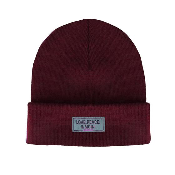 goldmarie Beanie Mütze LOVE PEACE MOIN grey Label - bordeaux