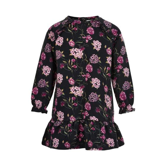 Sweatkleid mit Blumenmuster, Biobaumwolle, schwarz