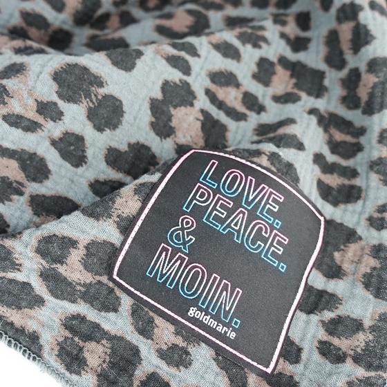 goldmarie Tuch LOVE PEACE MOIN Neonschrift Label - Baumwolle gemustert - grau-dunkelgrau