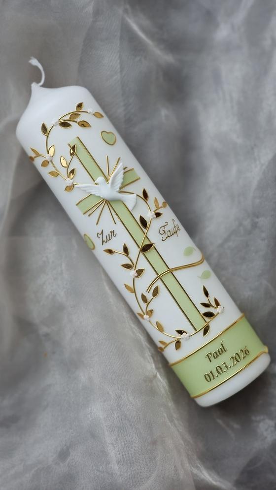 Edle Taufkerze blaumeliert/gold  TK026