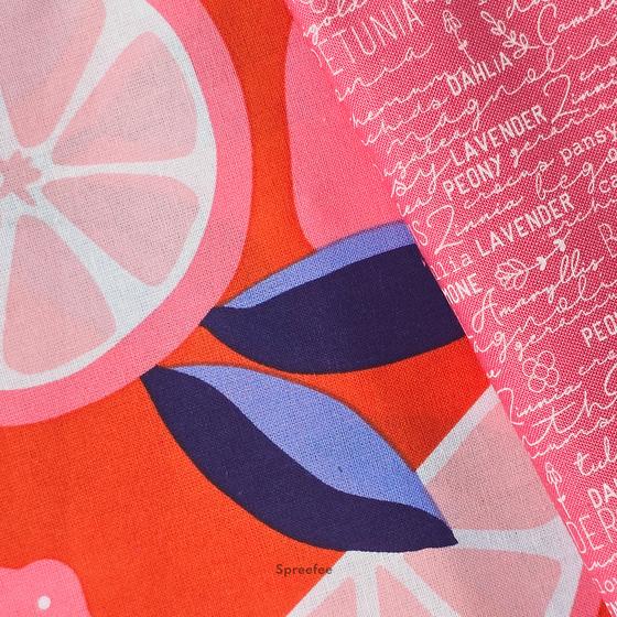 Nähset für Tasche aus pink-orangefarbenem Zitronen-Wachstuch, wasserabweisend und sommerlich gestaltet