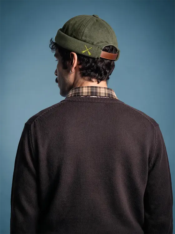 Docker Beanie Olive Washed Denim von Beton Cire
