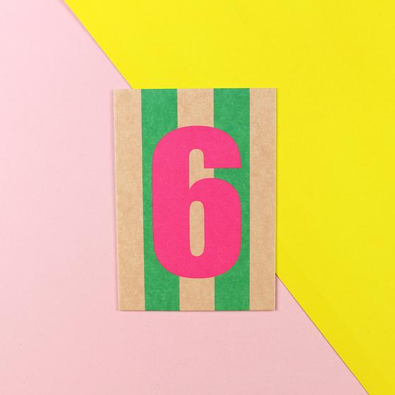 ava&yves Postkarte - Zahl 6 Grün Rosa