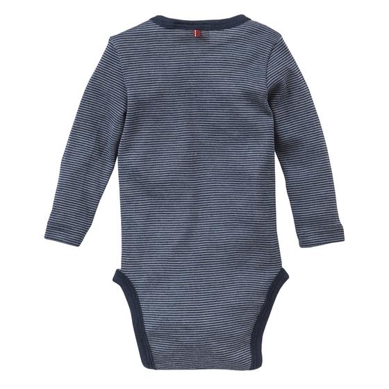 People wear Organic Wolle Seide Body Langarm Dunkelblau geringelt