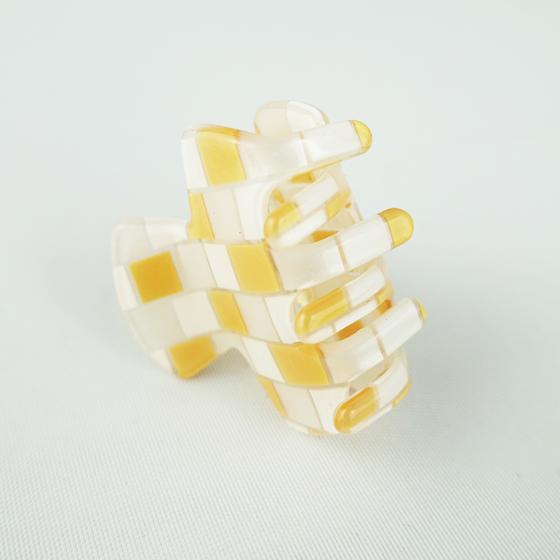 goldmarie Haarklammer Mini Karomuster - senf-weiß - 3,5cm