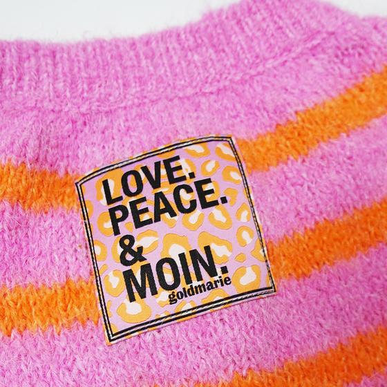 goldmarie Strick Weste LOVE PEACE MOIN Leo Label - Streifenmuster - pink-orange 