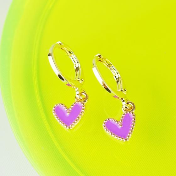 goldmarie Ohrringe Mini HerzL Anhänger - Stahl vergoldet - lila 