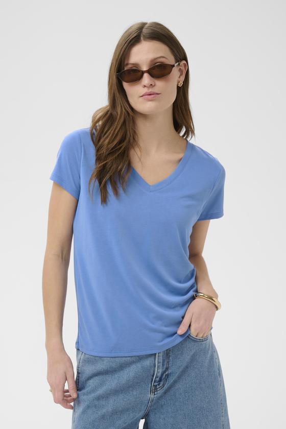 SOAKED IN LUXURY T-Shirt SLColumbine V-Neck 30404284 - kornblumen blau
