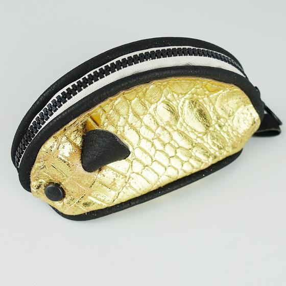 goldmarie Mini Bag MAUS Lederreste recycelt - gold animal Prägung 