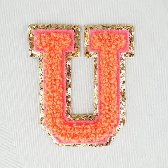 MIMI'S glow Glitzer Sticker Buchstabe U - selbstklebend - koralle gold - 5,8cm