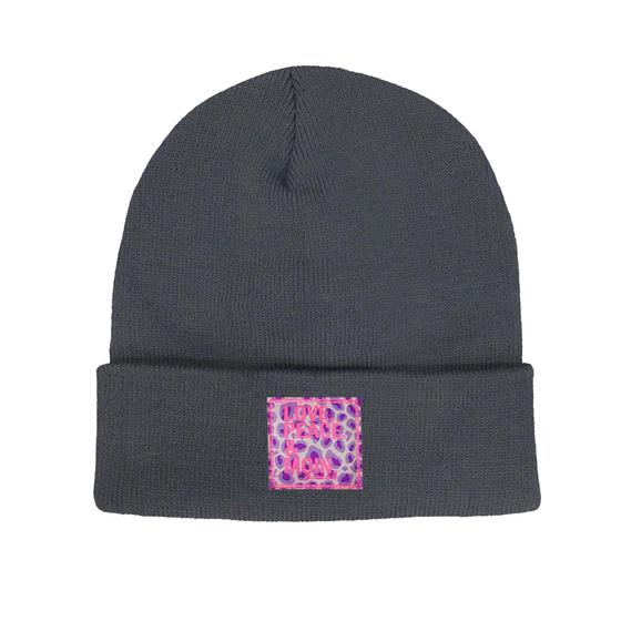 goldmarie Beanie Mütze LOVE PEACE MOIN NEW Leo Label - dunkelgrau