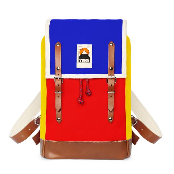 Ykra Matra Blue/Red/Yellow Leather Strap and Bottom Backpack 14L