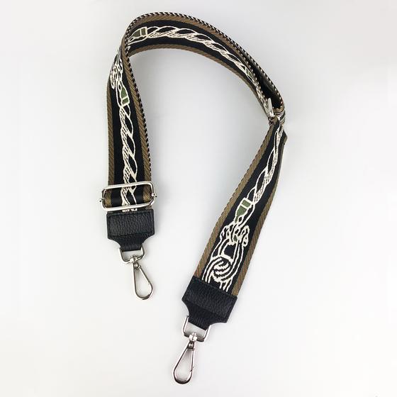 goldmarie Taschenriemen CHAIN Muster schwarz-olive-weiß