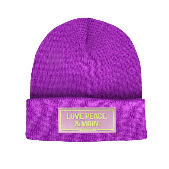 goldmarie Beanie Mütze LOVE PEACE MOIN lilac Neon Label - violett