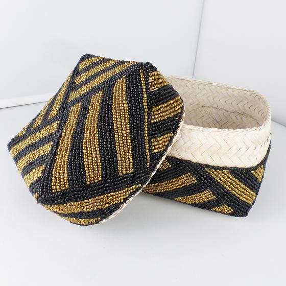 goldmarie Perlen Box BALI natur-gold-schwarz 12x17cm