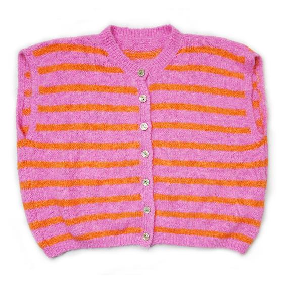 goldmarie Strick Weste LOVE PEACE MOIN Leo Label - Streifenmuster - pink-orange 