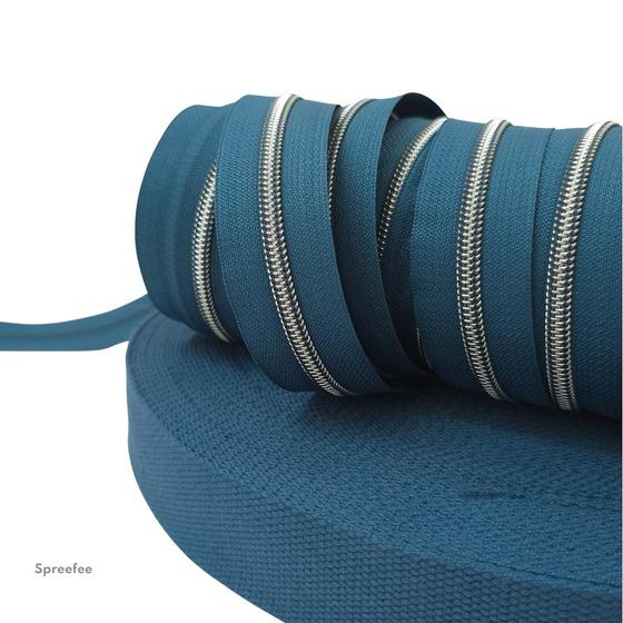 Endlos-Reißverschluss Ocean Blue mit silberner Spirale zum Taschen nähen bei Spreefee entdecken