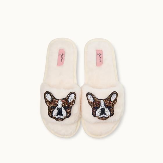 By Vivi. Brosche BULLDOGGE - für Slipper, Kleidung, Taschen und mehr - gold-silber