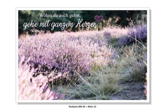 Postkarte Lüneburger Heide – Konfuzius – Wohin Du auch gehst, gehe mit ganzem Herzen