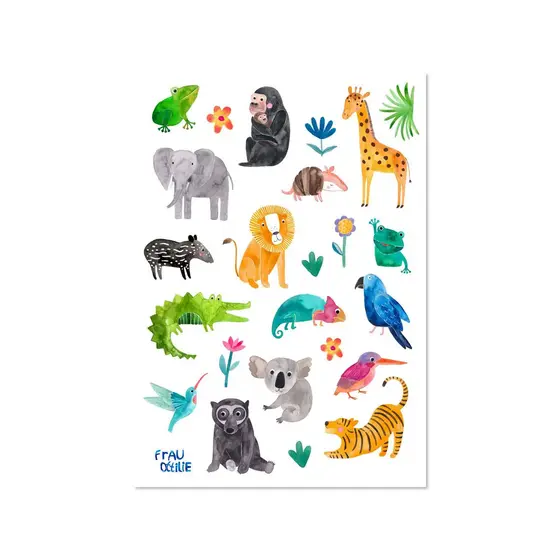 Frau Ottilie Spülmaschinenfeste Sticker Wilde Tiere