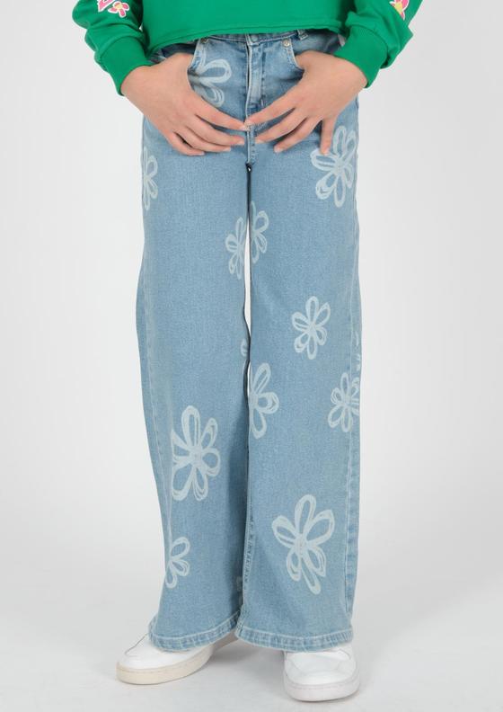 Weite Schlag-Jeans "Blumen", light blue