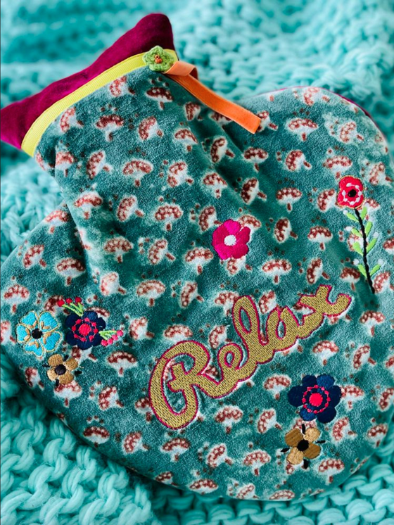 NOI Hamburg Wärmflasche Herz RELAX - dunkelgrün-gold-bunt