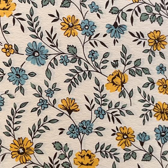 Italienisches Buntpapier, Blumenranken (blau/senfgelb)