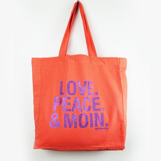 goldmarie Shopper Tasche LOVE PEACE MOIN - orange-lila mit Glitzer - 38x38cm