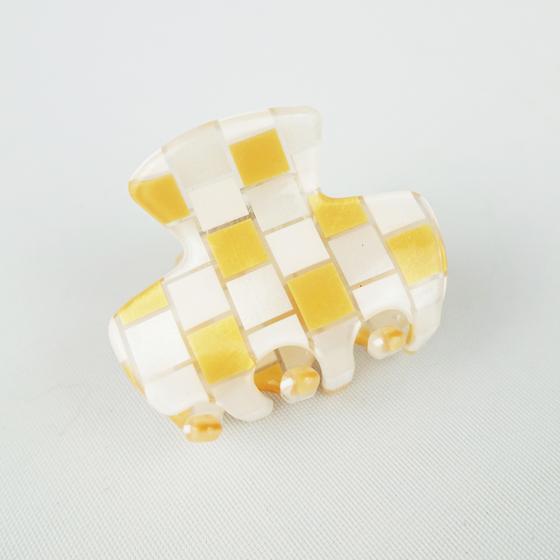 goldmarie Haarklammer Mini Karomuster - senf-weiß - 3,5cm