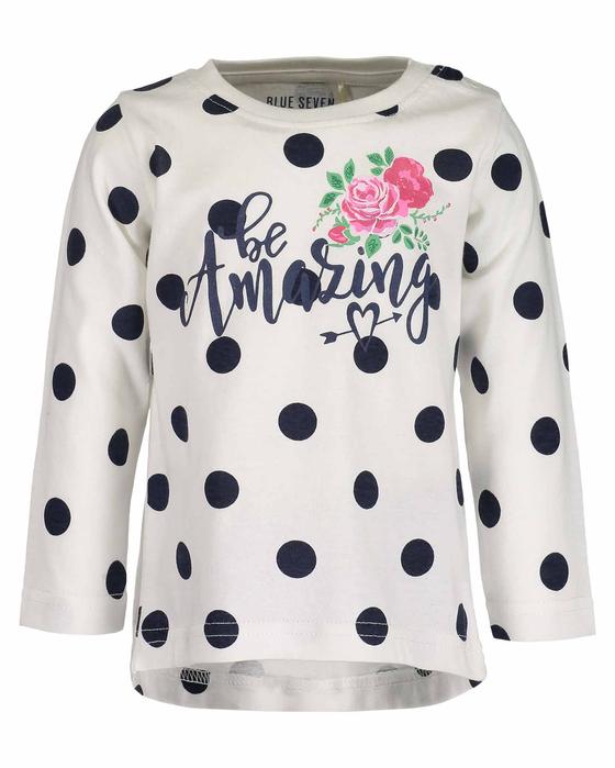 Langarmshirt "be amazing", weiß mit dunkelblauen Punkten
