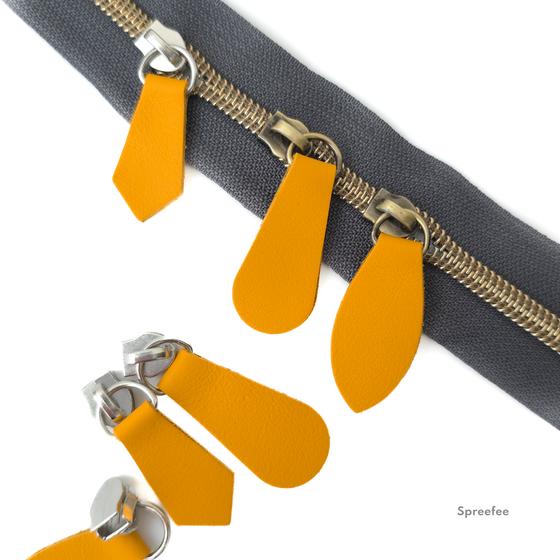 Lederzipper für Endlosreißverschluss bei Spreefee in verschiedenen Formen und Farben kaufen