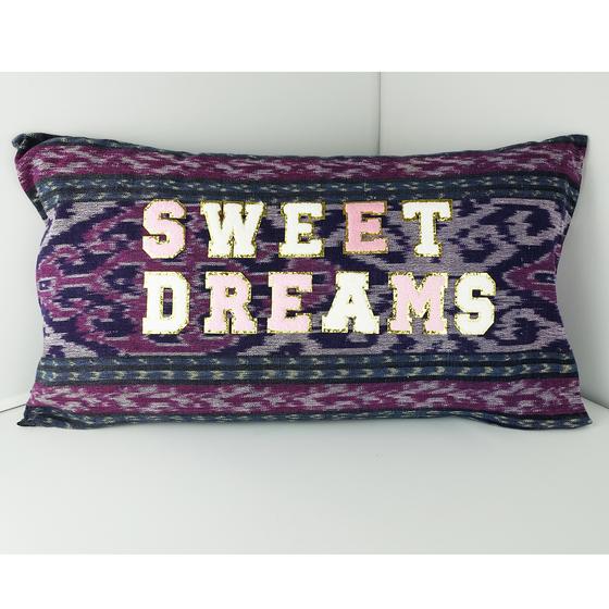 goldmarie Deko Kissenbezug SWEET DREAMS - gemustert - lila-blau - 40x60cm - Unikat