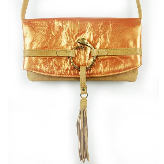 goldmarie Handtasche & Portemonnaie SNAKE WALLET - mit Fransenbommel - Painted Edition - Leder vintage kupfer metallic