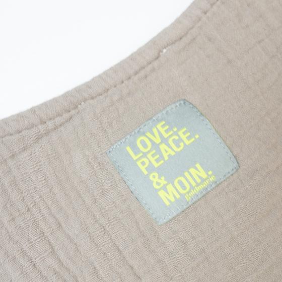 goldmarie Musselini Top LOVE PEACE MOIN lemon Label - hellgrau