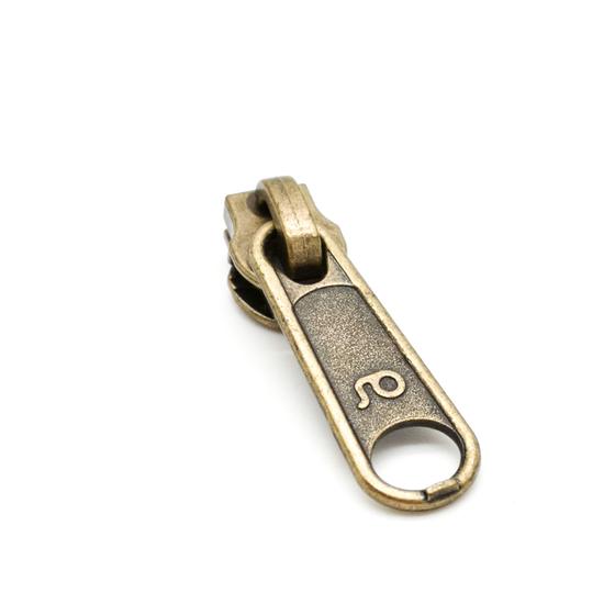 Bügelschieber / Zipper "Standard" für Endlos Reißverschluss schmal- altmessing