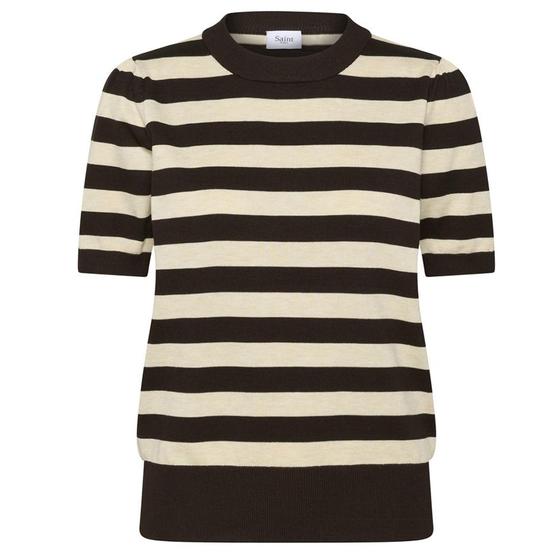 SAINT TROPEZ MilaSZ SS Striped Pullover 30513931 - beige-dark-coffee