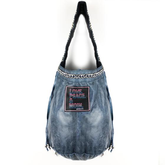 goldmarie Handtasche LOVE PEACE MOIN CHAIN BAG Vintage Leder -  blau 