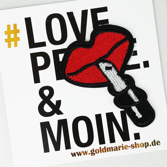 goldmarie Patches Aufnäher MUND MIT LIPPENSTIFT - rot-schwarz