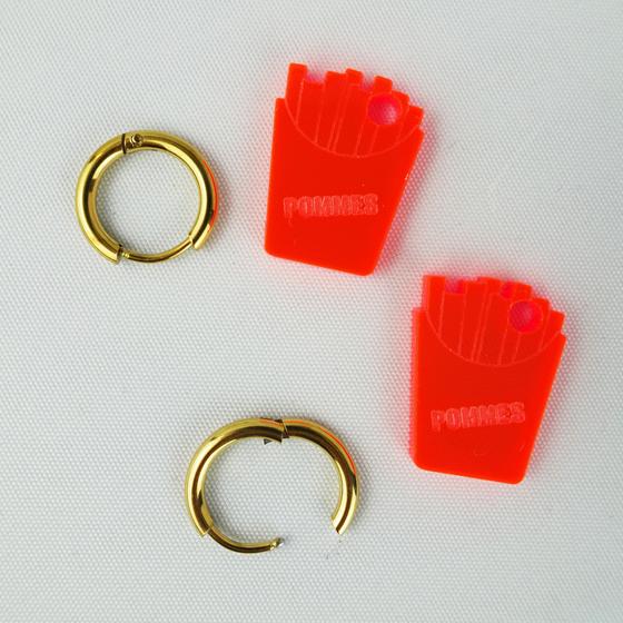 goldmarie Plexi Ohrringe MINI POMMES-TÜTE - neon pink - 2cm