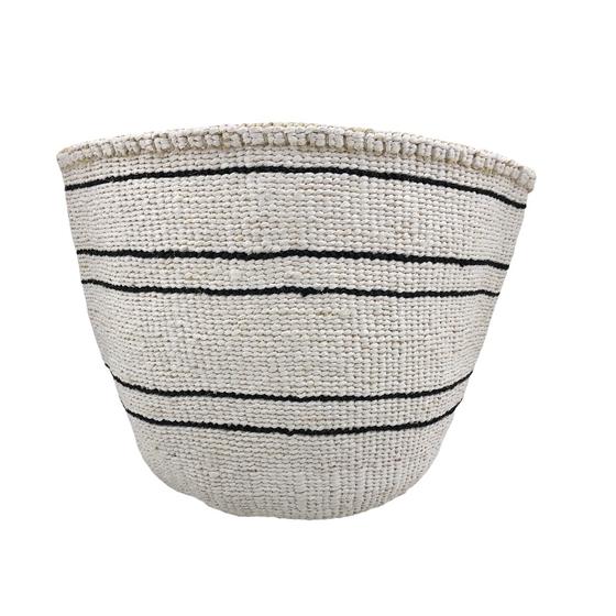 Mifuko Korb Kiondo M, weiß/schwarz, dünne Streifen