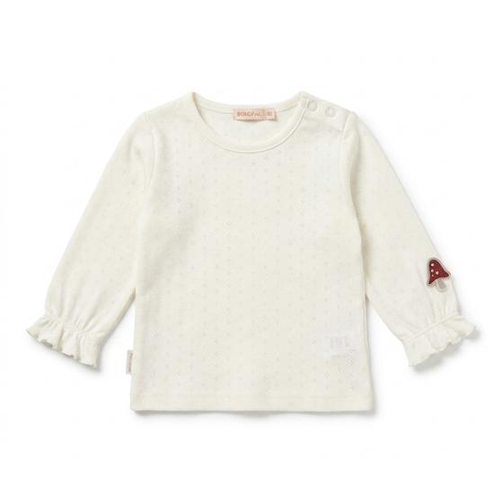 Langarmshirt mit zartem Lochmuster, Baumwolle, offwhite