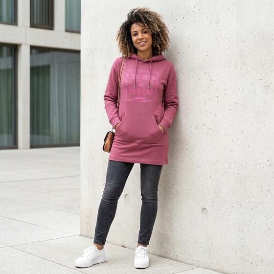 goldmarie Hoodie Sweatkleid I BELIEVE IN DISCO - pastell weinrot - neon pink