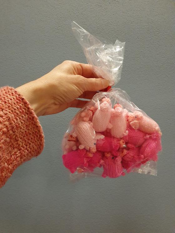 Glücksschwein gestrickt Dunkelrosa
