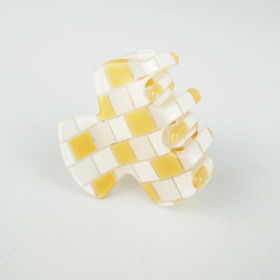 goldmarie Haarklammer Mini Karomuster - senf-weiß - 3,5cm
