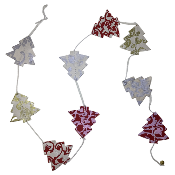 Papiergirlande - "Weihnachtsbäume, rot/natur“