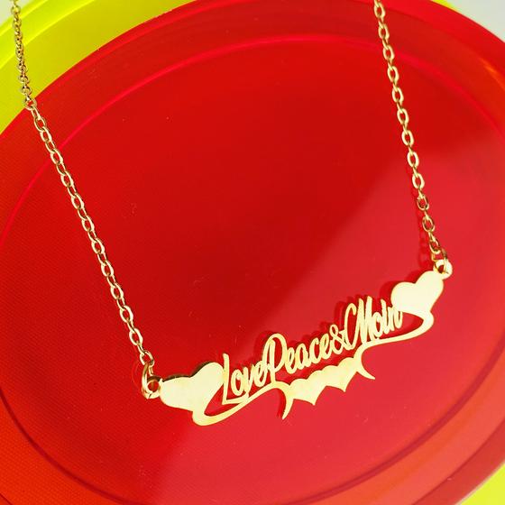 goldmarie Kette LOVE PEACE MOIN Schriftzug mit Herz - Stahl vergoldet