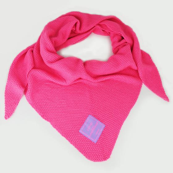 goldmarie Dreieckschal LOVE IS MY SUPERPOWER lila Label - Popcorn Strickmuster - pink